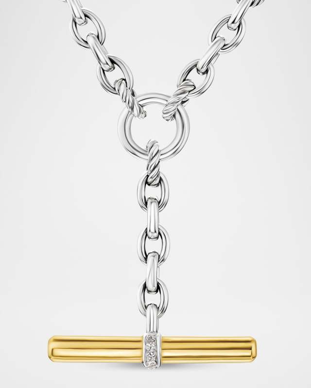 Mercer Petite Toggle Necklace with Diamonds in Silver and 18K Gold, 4.5mm